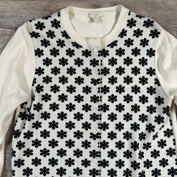 J.Crew Caryn Cardigan Cream Black Daisy Embroidered Sweater Cotton Medium - Picture 4 of 5